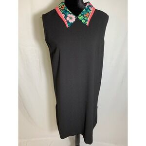 Ottod'Ame Black Floral Collar Sleeveless Shift Dress Sz 10